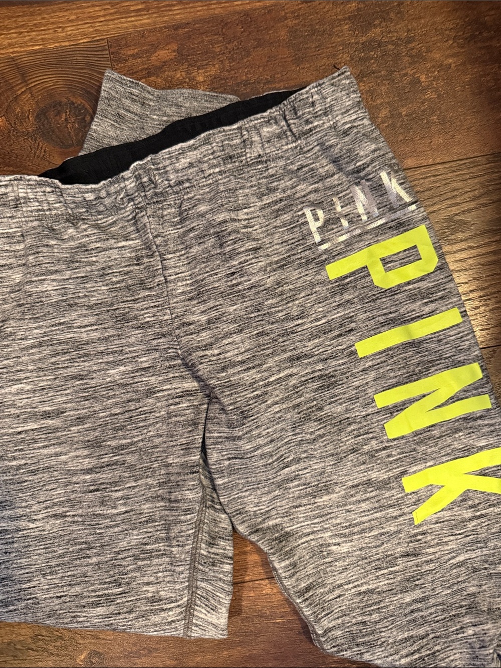 PINK Victoria's Secret Gray Heather Sweatpants with Neon Yellow Logo